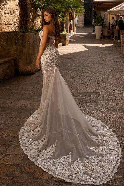 Beautiful sweetheart sleeveless mermaid lace Wedding Dresses-ballbellauk