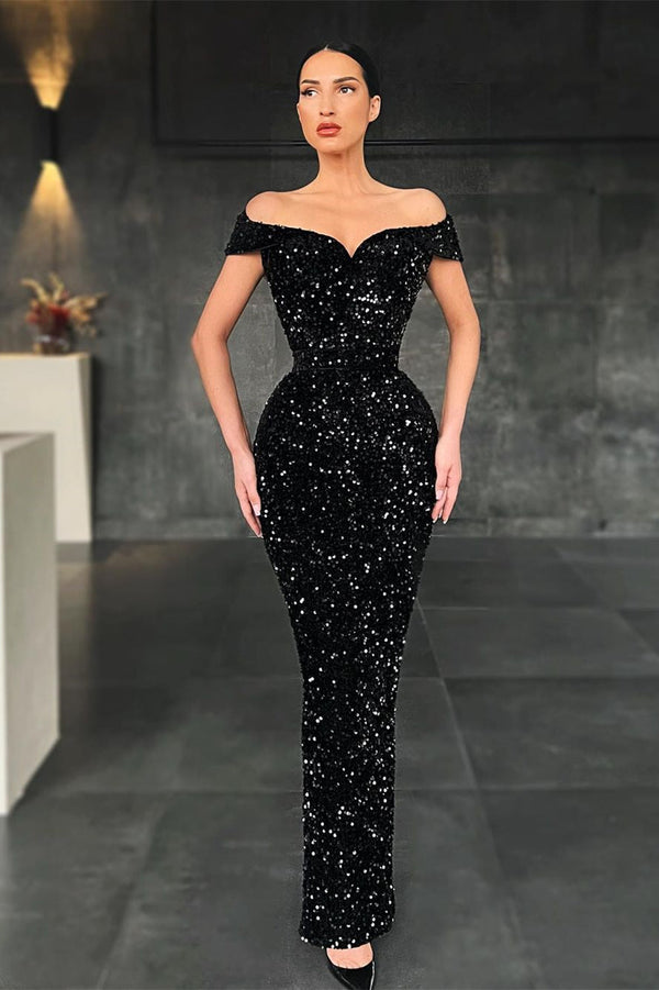 Black Chic Off-the-Shoulder Mermaid Prom Dress UK-ballbellauk