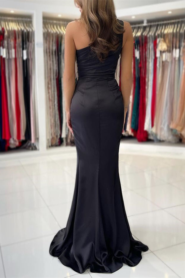 Black Sleeveless One-Shoulder Prom Dress UK Mermaid With Split-ballbellauk