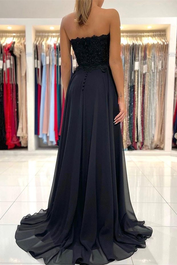 Black Sweetheart Split Prom Dress UK with Appliques-ballbellauk