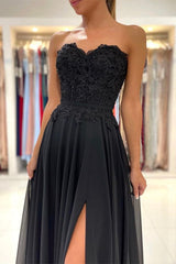 Black Sweetheart Split Prom Dress UK with Appliques-ballbellauk