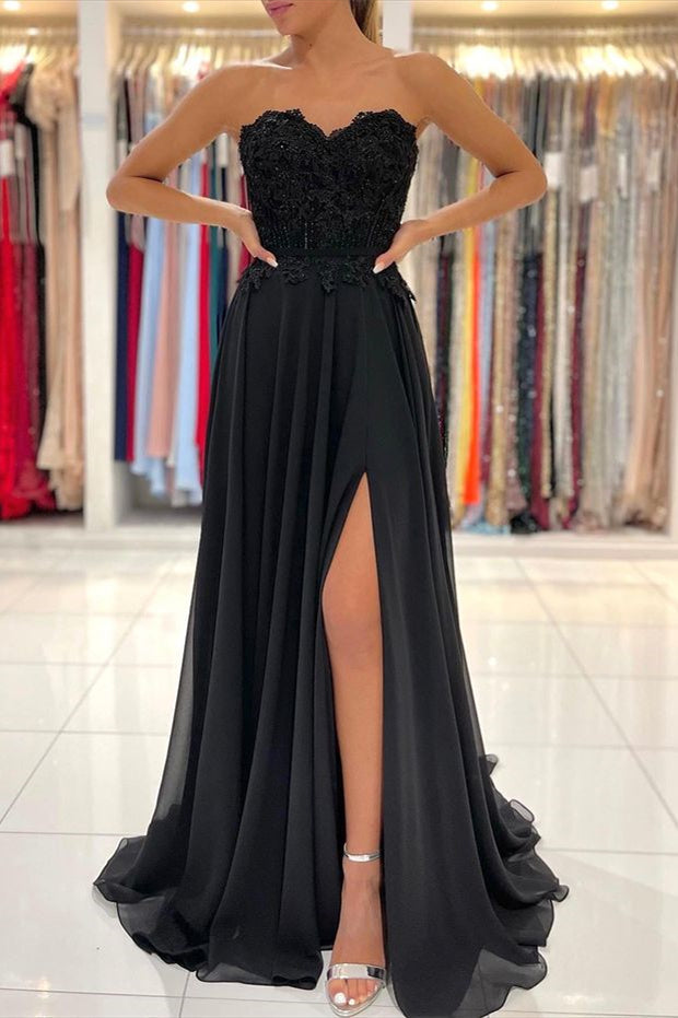 Black Sweetheart Split Prom Dress UK with Appliques-ballbellauk