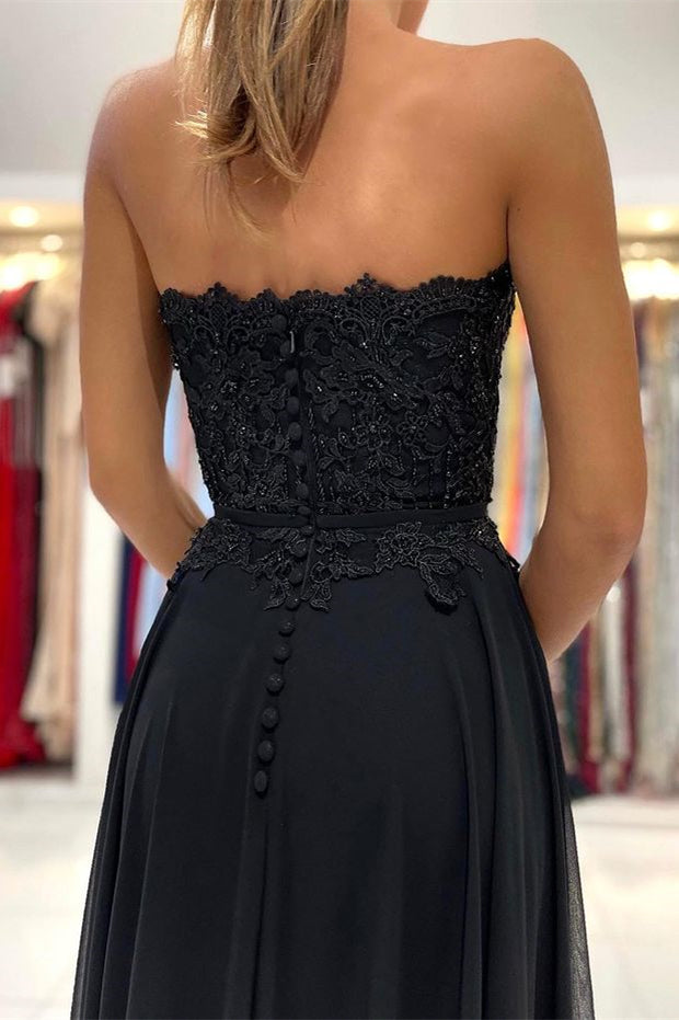 Black Sweetheart Split Prom Dress UK with Appliques-ballbellauk