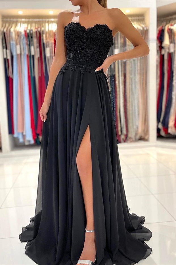 Black Sweetheart Split Prom Dress UK with Appliques-ballbellauk