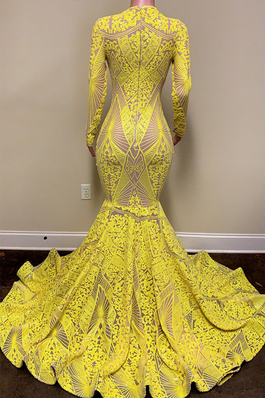 Bright Yellow Long Sleeves Mermaid Prom Dress UK-ballbellauk