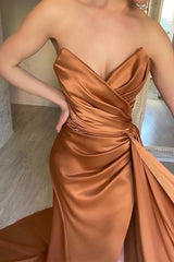 Brown Sweetheart Mermaid Prom Dress UK with Ruffles and Split Sleeveless-ballbellauk