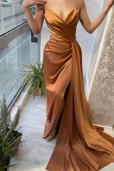 Brown Sweetheart Mermaid Prom Dress UK with Ruffles and Split Sleeveless-ballbellauk