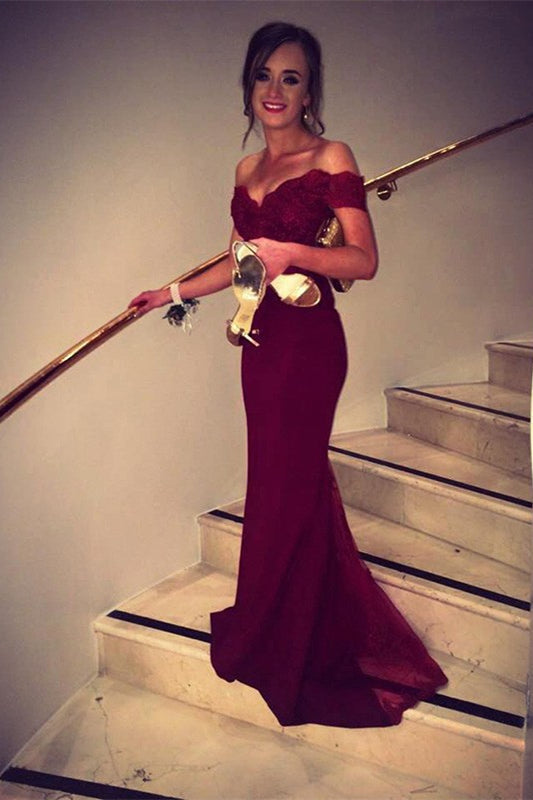 Burgundy Off-the-Shoulder Mermaid Prom Dress UK - Chic and Stylish-ballbellauk