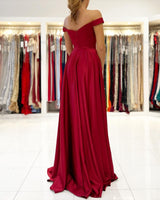 Burgundy Off-the-Shoulder Prom Dress UK with Slit-ballbellauk