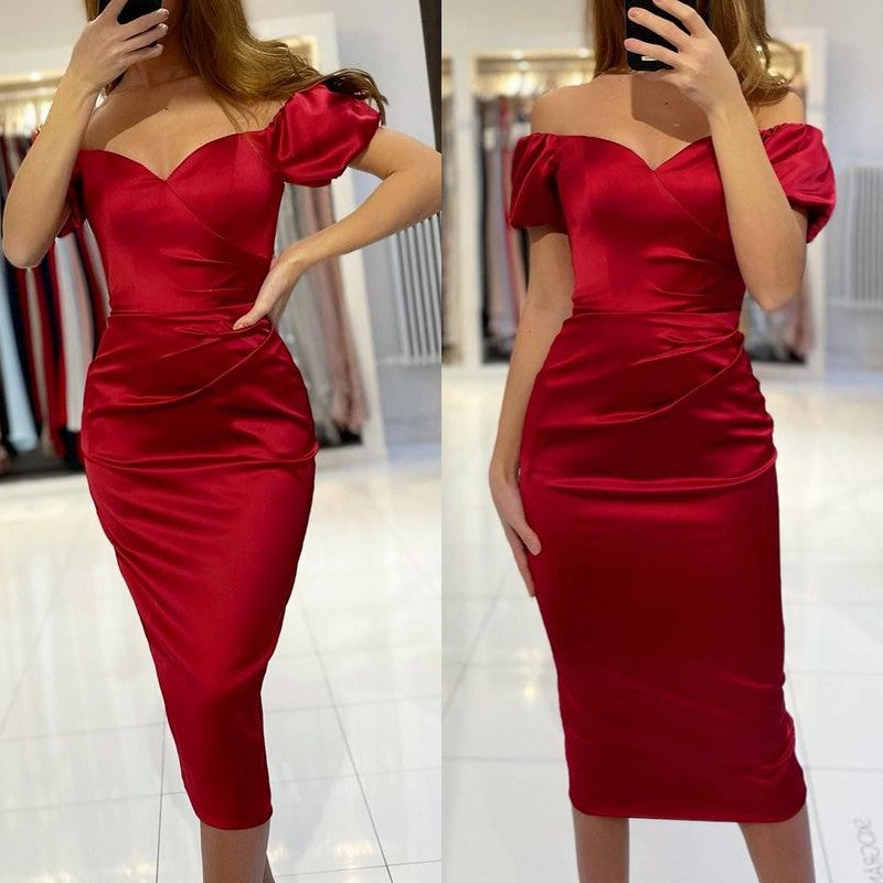 Burgundy Off-the-Shoulder Short Prom Dress UK-ballbellauk