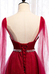 Burgundy Sleeveless Prom Dress UK with Tulle Ruffles & Beadings-ballbellauk