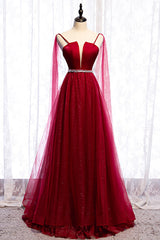 Burgundy Sleeveless Prom Dress UK with Tulle Ruffles & Beadings-ballbellauk