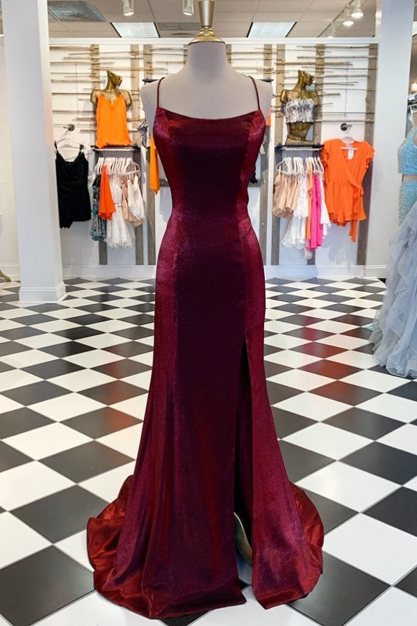 Burgundy Strapless Mermaid Evening Dress with Simple Split-ballbellauk