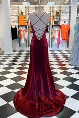 Burgundy Strapless Mermaid Evening Dress with Split Detail-ballbellauk