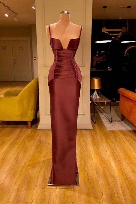 Burgundy V-Neck Mermaid Prom Dress UK with Spaghetti-Straps-ballbellauk