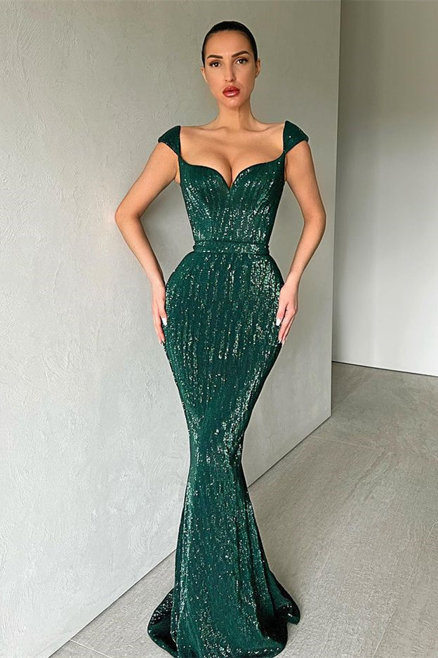 Cap Sleeves Long Mermaid Sequins Prom Dress UK-ballbellauk