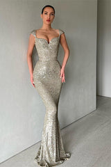 Cap Sleeves Long Mermaid Sequins Prom Dress UK-ballbellauk