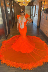 Charming Orange Prom Dress UK with Beads, Appliques, and Feathers-ballbellauk