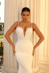 Charming Spaghetti-Straps Sleeveless Mermaid Bridal Gowns On Sale With Lace-ballbellauk