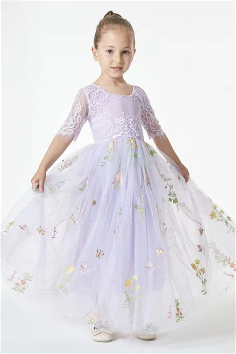 Chic Green Cap Sleeves Long Flower Girl Dresses With Appliques-ballbellauk