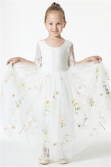 Chic Green Cap Sleeves Long Flower Girl Dresses With Appliques-ballbellauk