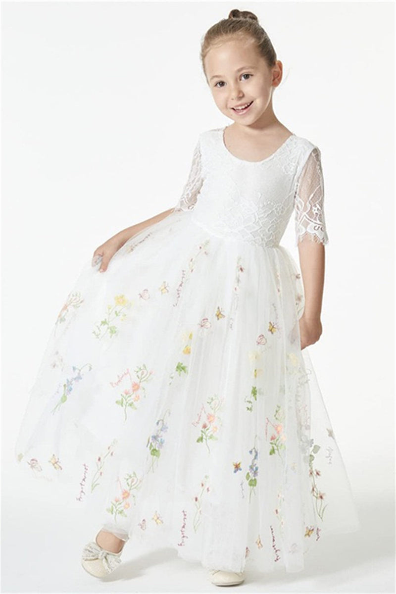 Chic Green Cap Sleeves Long Flower Girl Dresses With Appliques-ballbellauk