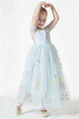 Chic Green Cap Sleeves Long Flower Girl Dresses With Appliques-ballbellauk