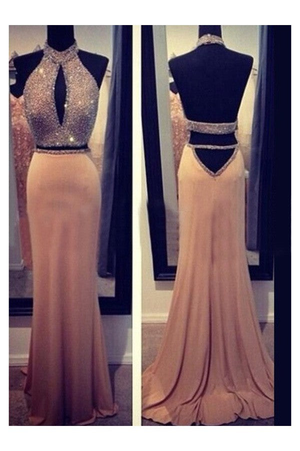 Chic Halter Beading Sleeveless Chiffon Prom Dress-ballbellauk