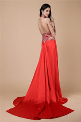 Chic Halter Beading Sleeveless Long Elastic Woven Elegant Evening Dress-ballbellauk