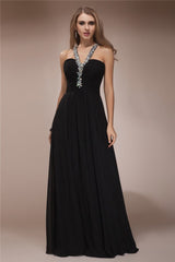 Chic Halter Sleeveless Long Beading Evening Dress Chiffon-ballbellauk