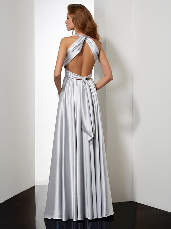 Chic Halter Sleeveless Pleats Long Elastic Woven Elegant Evening Dress-ballbellauk