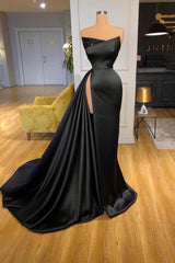 Chic Long Black Sleeveless Evening Gown Ball Dresses With Split Online-ballbellauk