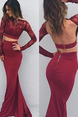 Chic Mermaid Bateau Spandex Long Sleeves Long Prom Dress-ballbellauk