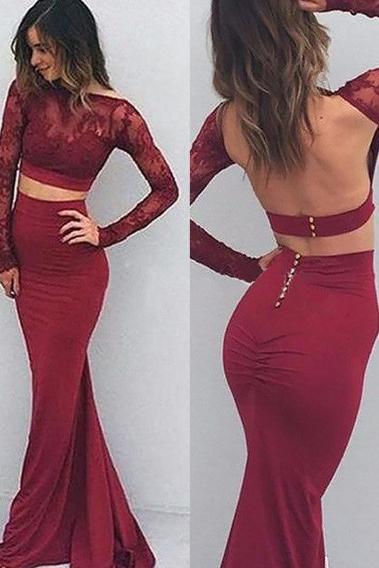 Chic Mermaid Bateau Spandex Long Sleeves Long Prom Dress-ballbellauk