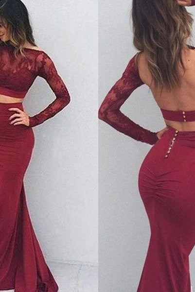 Chic Mermaid Bateau Spandex Long Sleeves Long Prom Dress-ballbellauk