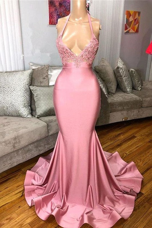 Chic Mermaid Charmeuse Ruffles V-neck Sleeveless Prom Dress-ballbellauk