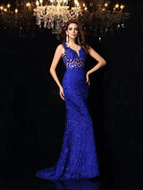 Chic Mermaid Lace Sleeveless Long Elegant Evening Dress-ballbellauk