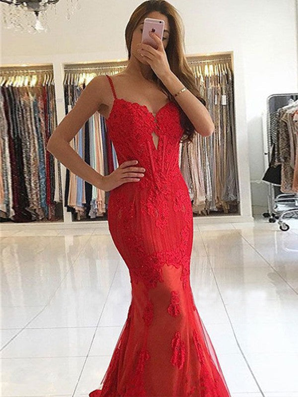 Chic Mermaid Lace With Appliques Sweetheart Sleeveless Prom Dress-ballbellauk