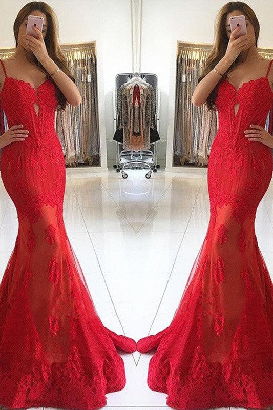 Chic Mermaid Lace With Appliques Sweetheart Sleeveless Prom Dress-ballbellauk