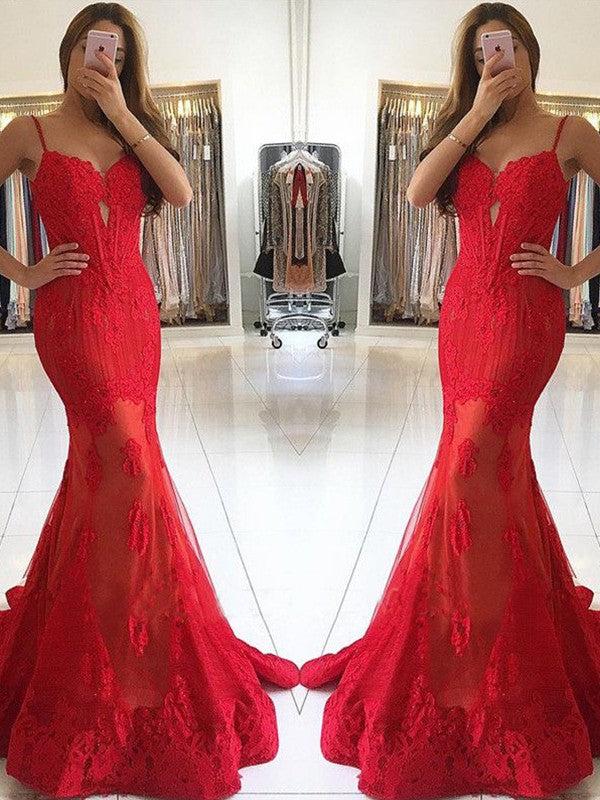 Chic Mermaid Lace With Appliques Sweetheart Sleeveless Prom Dress-ballbellauk