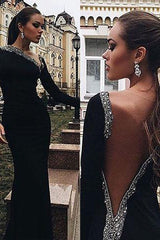 Chic Mermaid Long Sleeves One-Shoulder Spandex Beading Long Prom Dress-ballbellauk