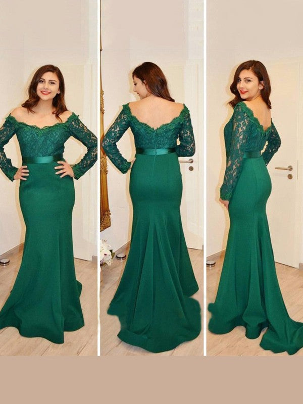 Chic Mermaid Off-the-Shoulder Long Sleeves With Appliques Long Elegant Evening Dress-ballbellauk