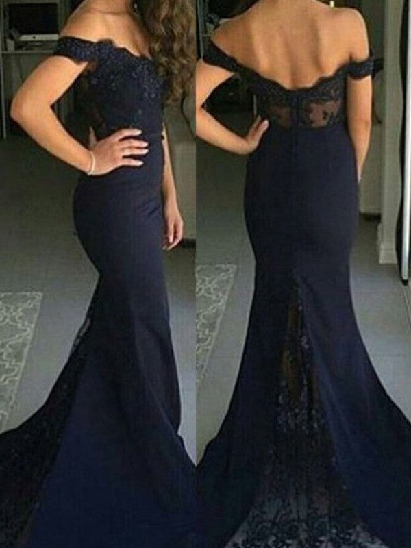 Chic Mermaid Off-the-Shoulder Sleeveless Lace Elegant Evening Dress-ballbellauk