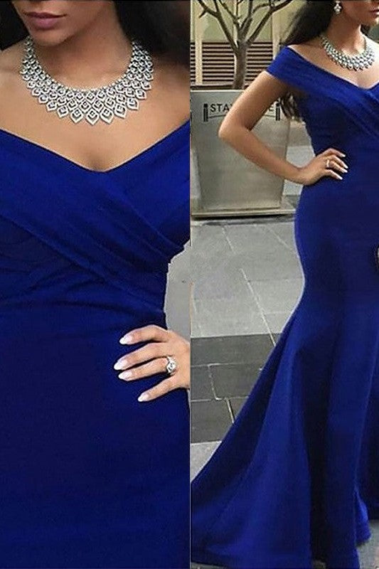 Chic Mermaid Off-the-Shoulder Sleeveless Satin Prom Dress-ballbellauk