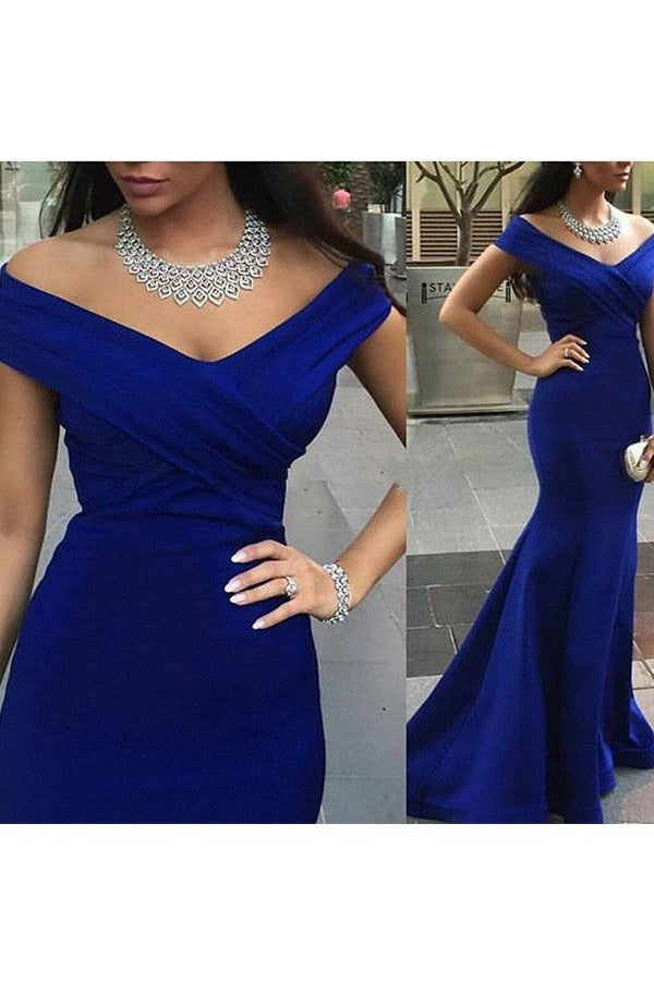 Chic Mermaid Off-the-Shoulder Sleeveless Satin Prom Dress-ballbellauk