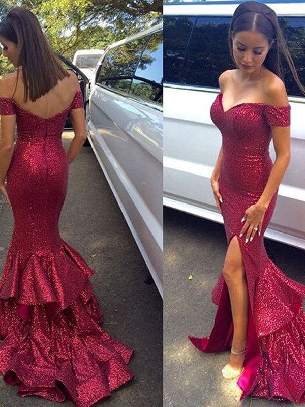 Chic Mermaid Off-the-Shoulder Sleeveless Sequins Prom Dress-ballbellauk