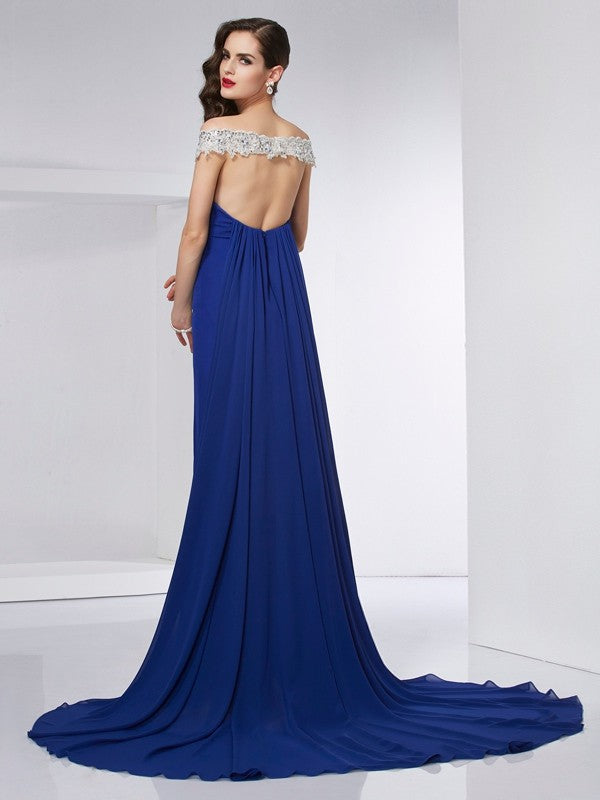 Chic Mermaid Off the Shoulder Sleeveless With Appliques Long Evening Dress Chiffon-ballbellauk