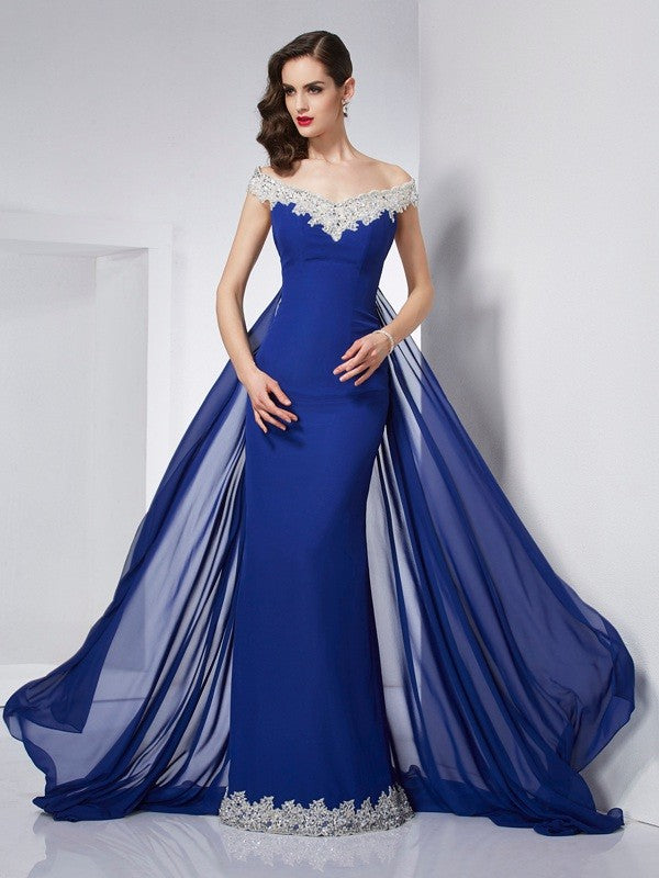 Chic Mermaid Off the Shoulder Sleeveless With Appliques Long Evening Dress Chiffon-ballbellauk