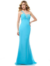 Chic Mermaid One-Shoulder Beading Sleeveless Long Evening Dress Chiffon-ballbellauk