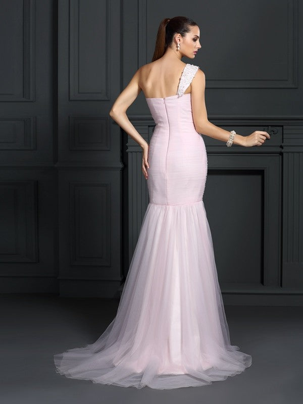 Chic Mermaid One-Shoulder Sleeveless Long Elegant Evening Dress-ballbellauk